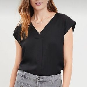 Loft Satin Cap Sleeve V-Neck Top